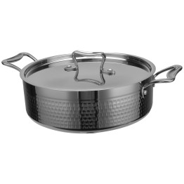 Hammered Triple-Layer Stainless Steel Casserole ø200×70mm 2.2L Silver Finish | CaterEq CEC0311007S Hammered Triple-Layer Stainless Steel Casserole ø200×70mm 2.2L Silver Finish | CaterEq CEC0311007S