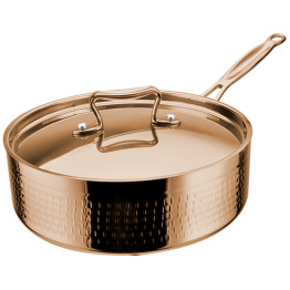 Hammered Triple-Layer Stainless Steel Saucepan with Long Handle ø200×70mm 2.2L Copper Finish | CaterEq CEC0311026C