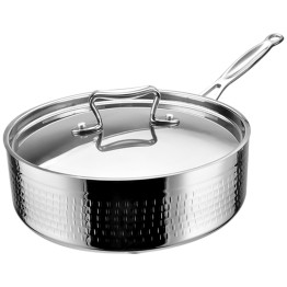 Hammered Triple-Layer Stainless Steel Saucepan with Long Handle ø200×70mm 2.2L Silver Finish | CaterEq CEC0311026S