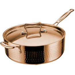 Hammered Triple-Layer Stainless Steel Saucepan with Long Handle & Helper Handle Ø260×85mm 4.5L Copper Finish | CaterEq CEC0311029C Hammered Triple-Layer Stainless Steel Saucepan with Long Handle & Helper Handle Ø260×85mm 4.5L Copper Finish | CaterEq CEC0311029C
