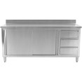 Commercial Worktop Floor Cupboard 3 drawers Right 2 sliding doors Stainless steel 1600x700x850mm Upstand - CEVTC167R3B