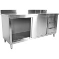 Commercial Worktop Floor Cupboard 3 drawers Right 2 sliding doors Stainless steel 1600x700x850mm Upstand - CEVTC167R3B