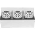 Commercial Condiment Holder including 3xGN1/6-100mm pans & lids - CECHD03A
