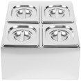Commercial Condiment Holder including 4xGN1/6-150mm containers with lids Stainless steel - CECHD04BD