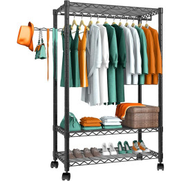 Clothes Rack with 2 Tier Wire Shelving Black 900x450x1800mm| CaterEq CECJB1133W2