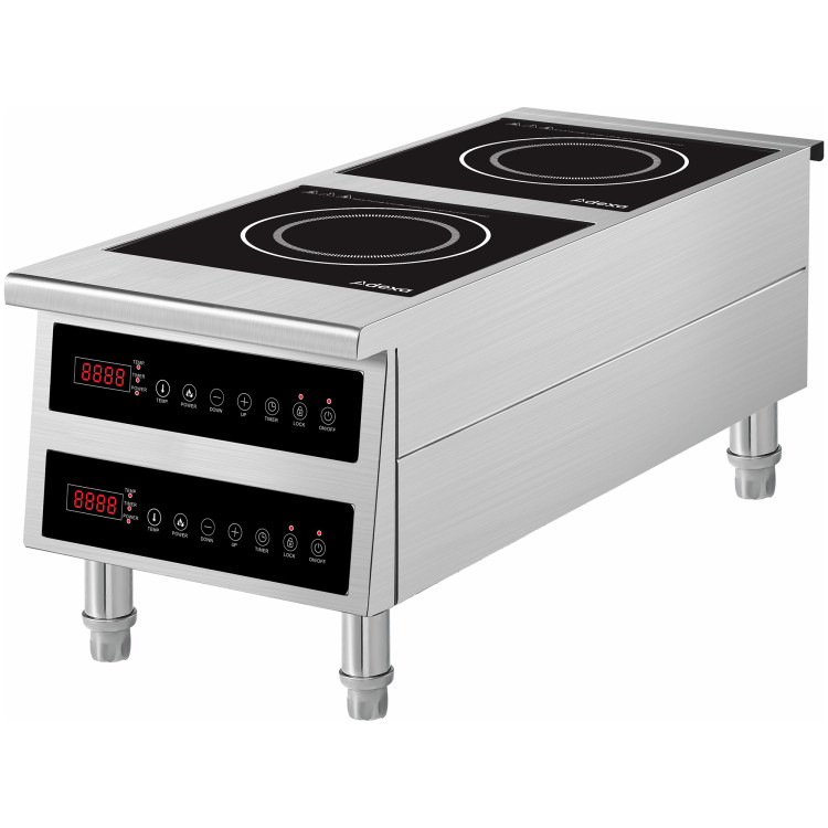 Commercial Countertop Double Front-to-Back Induction Cooker with Legs 7000W (3500W+3500W) Touch Control Hardwired | CaterEq CECX006