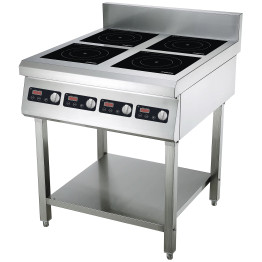Commercial Freestanding 4-Zone Induction Cooker with Water Baffle & Undershelf 11.2kW (4 × 2800W) Knob Control | CaterEq CECX140D
