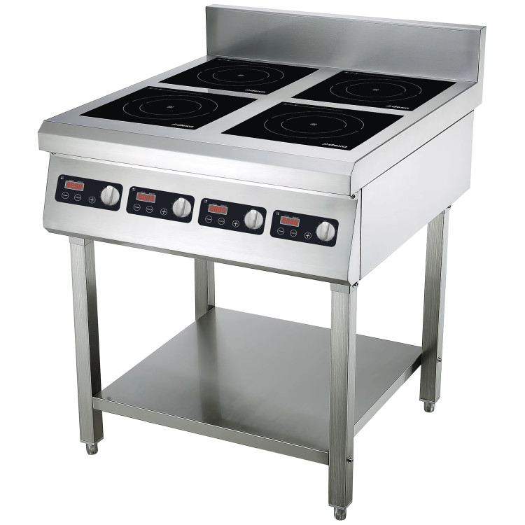 Commercial Freestanding 4-Zone Induction Cooker with Water Baffle & Undershelf 11.2kW (4 × 2800W) Knob Control | CaterEq CECX140D