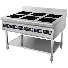 Commercial Freestanding 6-Zone Induction Cooker with Water Baffle & Undershelf 16.8kW (6 × 2800W) Knob Control | CaterEq CECX160A