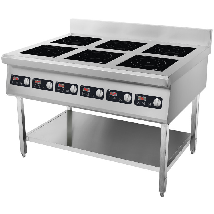 Commercial Freestanding 6-Zone Induction Cooker with Water Baffle & Undershelf 16.8kW (6 × 2800W) Knob Control | CaterEq CECX160A Commercial Freestanding 6-Zone Induction Cooker with Water Baffle & Undershelf 16.8kW (6 × 2800W) Knob Control | CaterEq CECX160A