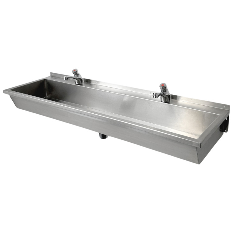 Commercial Wall Mounted Stainless Steel Hand Wash Trough Sink with Twin Taps 1500×370×130mm | CaterEq CEDNG404