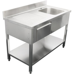 B GRADE Commercial Sink Stainless steel 1400x700x950mm 1 bowl to the right 1 drawer Splashback | CaterEq DSA140701DR B GRADE 