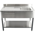 B GRADE Commercial Sink Stainless steel 1400x700x950mm 1 bowl to the right 1 drawer Splashback | CaterEq DSA140701DR B GRADE B GRADE Commercial Sink Stainless steel 1400x700x950mm 1 bowl to the right 1 drawer Splashback | CaterEq DSA140701DR B GRADE