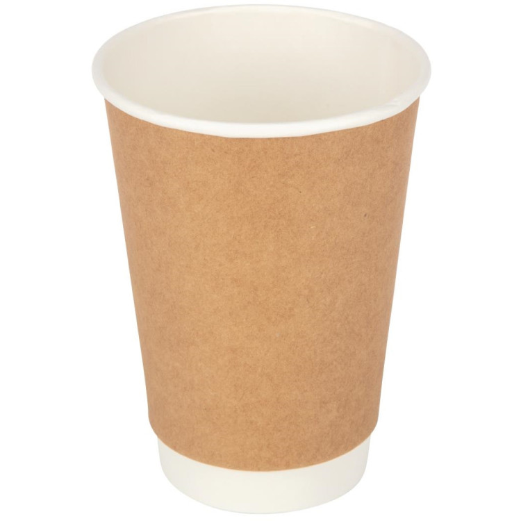 500pcs Compostable Coffee Cups Double wall 16oz/473ml Kraft - CEDW16K
