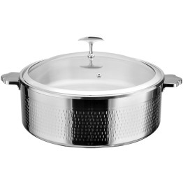 Hammered Triple-Layer Stainless Steel 9.6L Casserole Φ320×H120mm with Glass Lid – Silver Finish | CaterEq CEE0312001 Hammered Triple-Layer Stainless Steel 9.6L Casserole Φ320×H120mm with Glass Lid – Silver Finish | CaterEq CEE0312001