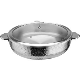 Hammered Triple‑Layer Stainless Steel 7.2L Casserole Φ320×H90mm with Glass Lid – Silver Finish | CaterEq CEE0312200 Hammered Triple‑Layer Stainless Steel 7.2L Casserole Φ320×H90mm with Glass Lid – Silver Finish | CaterEq CEE0312200