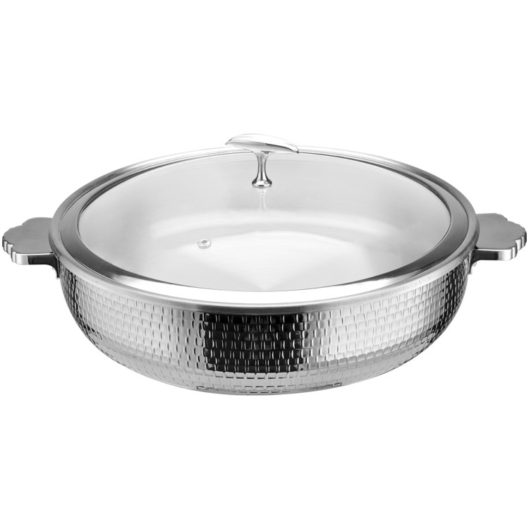 Hammered Triple‑Layer Stainless Steel 7.2L Ceramic Casserole Φ320×H90mm with Glass Lid – Silver Finish| CaterEq CEE0312200M Hammered Triple‑Layer Stainless Steel 7.2L Ceramic Casserole Φ320×H90mm with Glass Lid – Silver Finish| CaterEq CEE0312200M