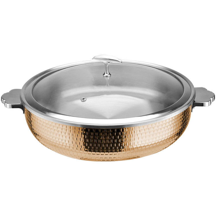 Hammered Triple‑Layer Stainless Steel 7.2L Casserole Φ320×H90mm with Glass Lid – Copper Finish | CaterEq CEE0312210 Hammered Triple‑Layer Stainless Steel 7.2L Casserole Φ320×H90mm with Glass Lid – Copper Finish | CaterEq CEE0312210