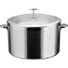 Hammered Triple‑Layer Stainless Steel 9.6L Casserole Φ320×H210mm with Glass Lid – Silver Finish | CaterEq CEE0312300