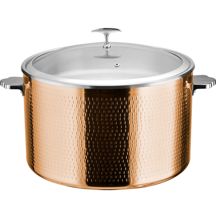 Hammered Triple‑Layer Stainless Steel 9.6L Casserole Φ320×H210mm with Glass Lid – Copper Finish | CaterEq CEE0312301 Hammered Triple‑Layer Stainless Steel 9.6L Casserole Φ320×H210mm with Glass Lid – Copper Finish | CaterEq CEE0312301