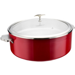 Tri‑Ply Stainless Steel 4.5L Casserole Φ320×H120mm with Glass Lid & Ceramic Food Pan – Red| CaterEq CEE0912001M Tri‑Ply Stainless Steel 4.5L Casserole Φ320×H120mm with Glass Lid & Ceramic Food Pan – Red| CaterEq CEE0912001M