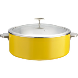 Triple-Layer Stainless Steel 4.5L Casserole Φ320×H120mm with Glass Lid – Yellow | CaterEq CEE0912005 Triple-Layer Stainless Steel 4.5L Casserole Φ320×H120mm with Glass Lid – Yellow | CaterEq CEE0912005