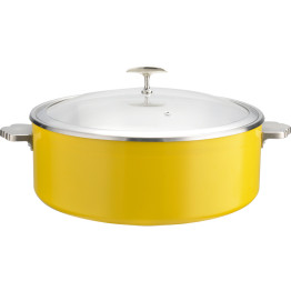 Tri‑Ply Stainless Steel 4.5L Casserole Φ320×H120mm with Glass Lid & Ceramic Food Pan – Yellow| CaterEq CEE0912005M Tri‑Ply Stainless Steel 4.5L Casserole Φ320×H120mm with Glass Lid & Ceramic Food Pan – Yellow| CaterEq CEE0912005M