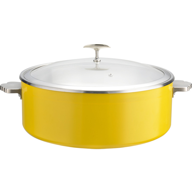 Tri‑Ply Stainless Steel 4.5L Casserole Φ320×H120mm with Glass Lid & Ceramic Food Pan – Yellow| CaterEq CEE0912005M