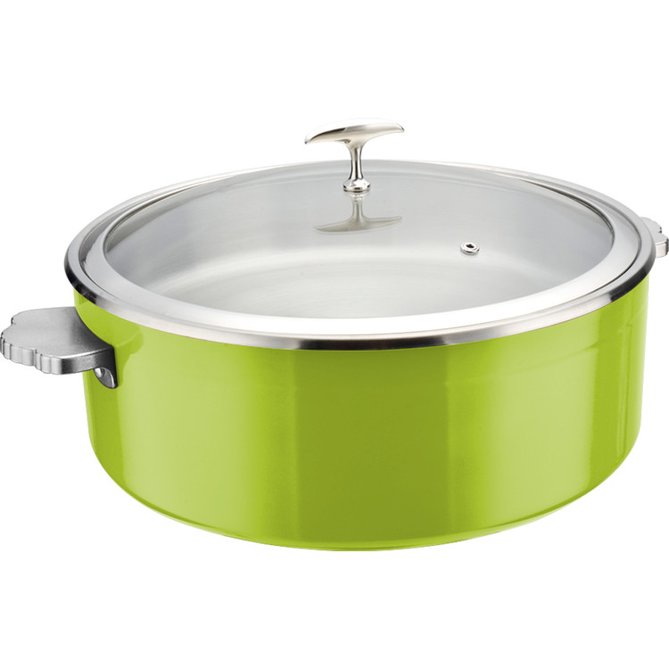 Triple-Layer Stainless Steel 4.5L Casserole Φ320×H120mm with Glass Lid – Green | CaterEq CEE0912010