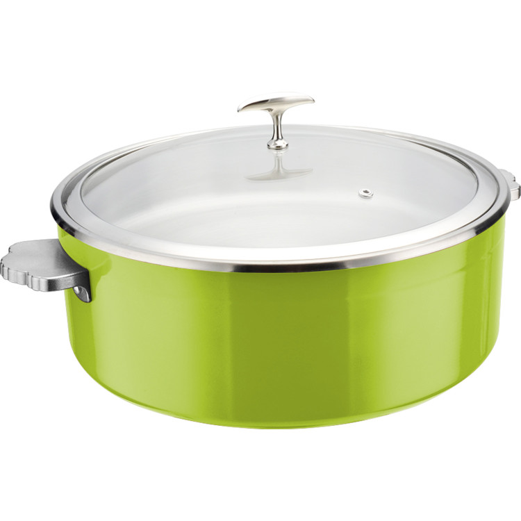 Tri‑Ply Stainless Steel 4.5L Casserole Φ320×H120mm with Glass Lid & Ceramic Food Pan – Green| CaterEq CEE0912010M
