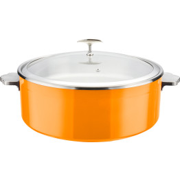 Tri‑Ply Stainless Steel 4.5L Casserole Φ320×H120mm with Glass Lid & Ceramic Food Pan – Orange| CaterEq CEE0912015M Tri‑Ply Stainless Steel 4.5L Casserole Φ320×H120mm with Glass Lid & Ceramic Food Pan – Orange| CaterEq CEE0912015M