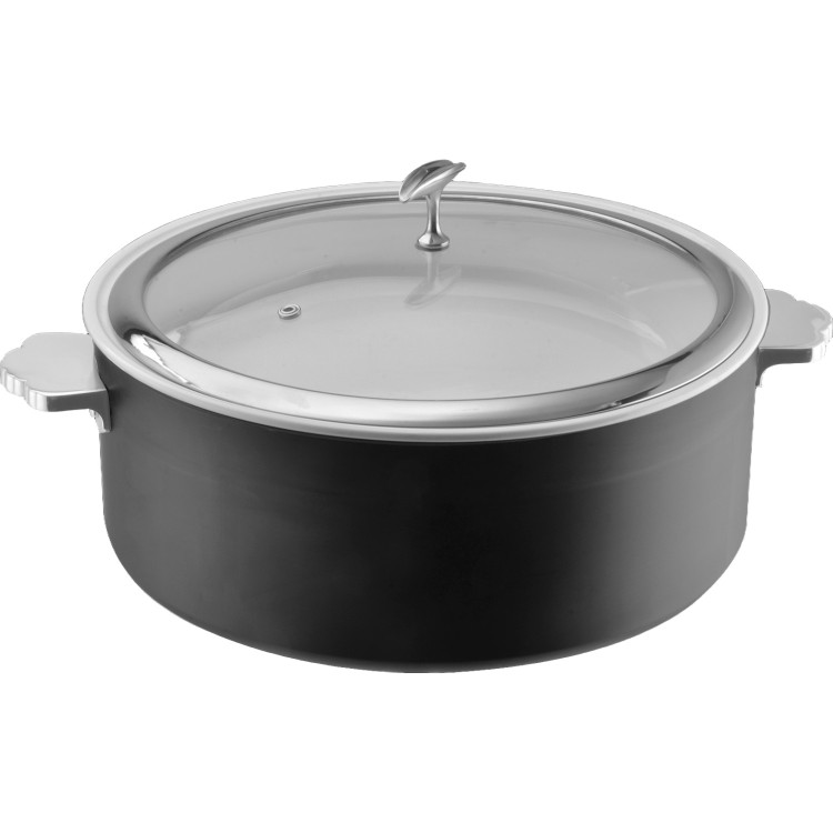 Triple-Layer Stainless Steel 4.5L Casserole Φ320×H120mm with Glass Lid – Black | CaterEq CEE0912016