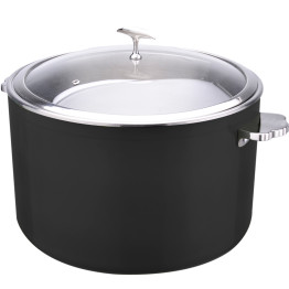 Hammered Triple‑Layer Stainless Steel 16.8L Casserole Φ320×H210mm with Glass Lid – Black | CaterEq CEE0912086