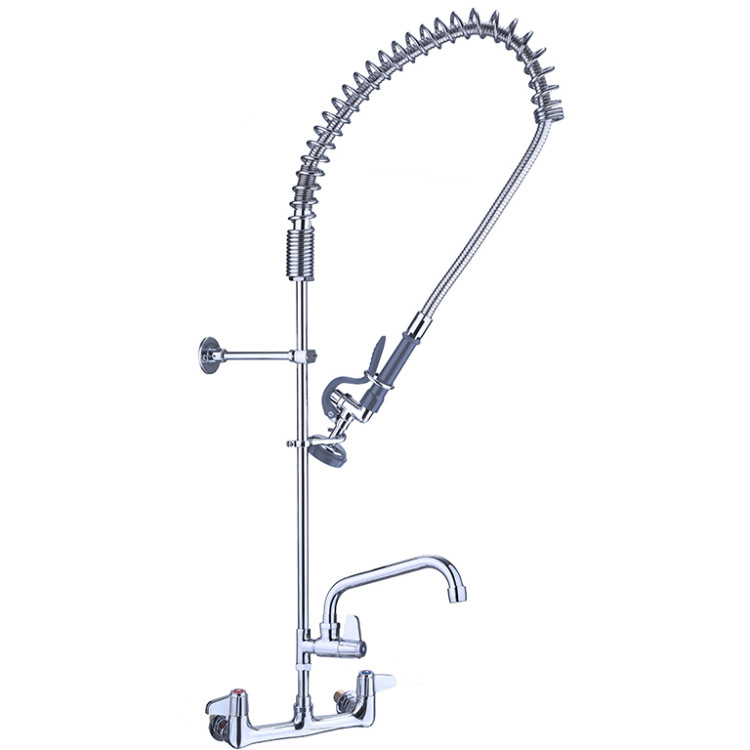 8" Wall Mount Commercial Pre-Rinse Faucet with Flexible Hose & Spray Valve & 12" Swing Nozzle Chrome Plated Brass | CaterEq CEEQ2802A12 8" Wall Mount Commercial Pre-Rinse Faucet with Flexible Hose & Spray Valve & 12" Swing Nozzle Chrome Plated Brass | CaterEq CEEQ2802A12