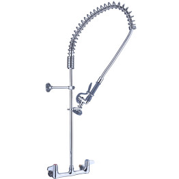 8" Wall Mount Commercial Pre-Rinse Faucet with Flexible Hose & Spray Valve Chrome Plated Brass | CaterEq CEEQ2802A 8" Wall Mount Commercial Pre-Rinse Faucet with Flexible Hose & Spray Valve Chrome Plated Brass | CaterEq CEEQ2802A