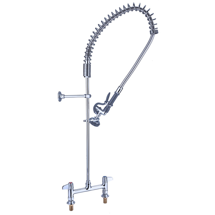 8" Desk Mount Mixing Faucet with 20" Riser & 37" Flexible Hose & Spray Valve Chrome Plated Brass | CaterEq CEEQ2805A 8" Desk Mount Mixing Faucet with 20" Riser & 37" Flexible Hose & Spray Valve Chrome Plated Brass | CaterEq CEEQ2805A