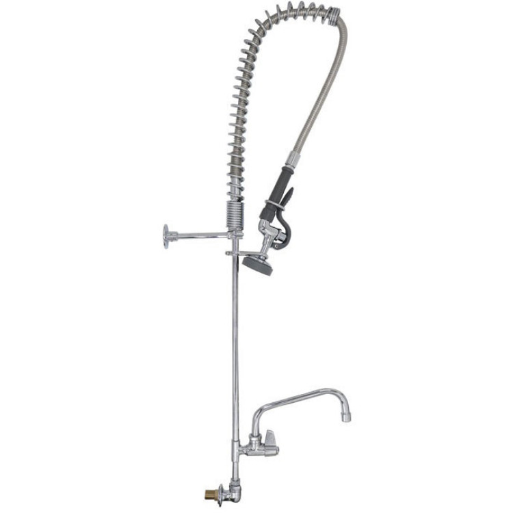 Backsplash Mount Pre-Rinse Faucet with 20" Riser, 37" Flexible Hose and 12" Swing Nozzle Chrome Plated Brass | CaterEq CEEQ2811A12