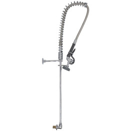 Backsplash Mount Pre-Rinse Faucet with 20" Riser and 37" Flexible Hose Chrome Plated Brass | CaterEq CEEQ2811A Backsplash Mount Pre-Rinse Faucet with 20" Riser and 37" Flexible Hose Chrome Plated Brass | CaterEq CEEQ2811A