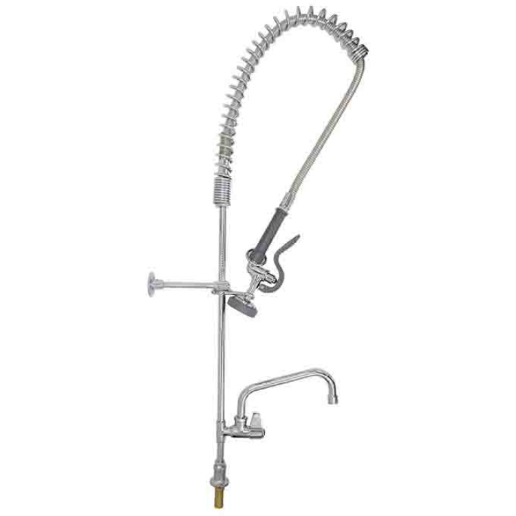 Deck Mount Pre-Rinse Faucet with 20" Riser, 37" Flexible Hose and 12" Swing Nozzle Chrome Plated Brass | CaterEq CEEQ2812A12