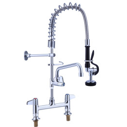 8" Desk Mount Mixing Faucet with 8" Riser & 18" Flexible & 8" Swing Nozzle Hose Chrome Plated Brass | CaterEq CEEQ7805A08