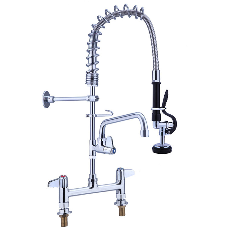 8" Desk Mount Mixing Faucet with 8" Riser & 18" Flexible & 8" Swing Nozzle Hose Chrome Plated Brass | CaterEq CEEQ7805A08