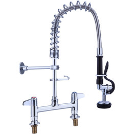 8" Desk Mount Mixing Faucet with 8" Riser & 18" Flexible Hose Chrome Plated Brass | CaterEq CEEQ7805A 8" Desk Mount Mixing Faucet with 8" Riser & 18" Flexible Hose Chrome Plated Brass | CaterEq CEEQ7805A