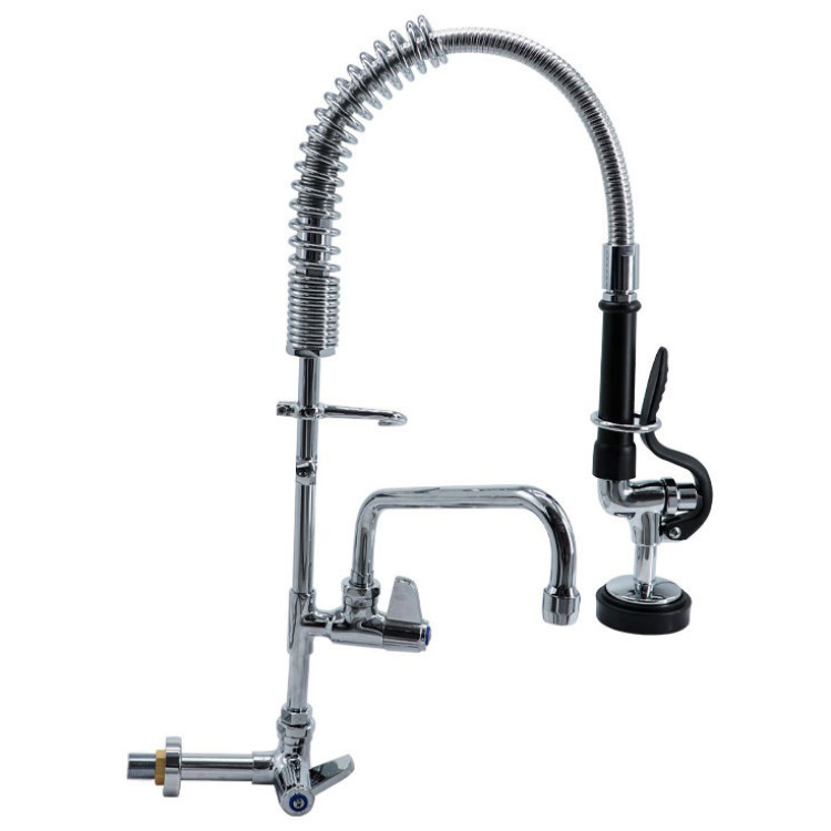 8" Wall / Panel Mount Pre-Rinse Faucet with 8" Riser, 18" Flexible Hose and 8" Swing Nozzle Chrome Plated Brass | CaterEq CEEQ7810A08 8" Wall / Panel Mount Pre-Rinse Faucet with 8" Riser, 18" Flexible Hose and 8" Swing Nozzle Chrome Plated Brass | CaterEq CEEQ7810A08