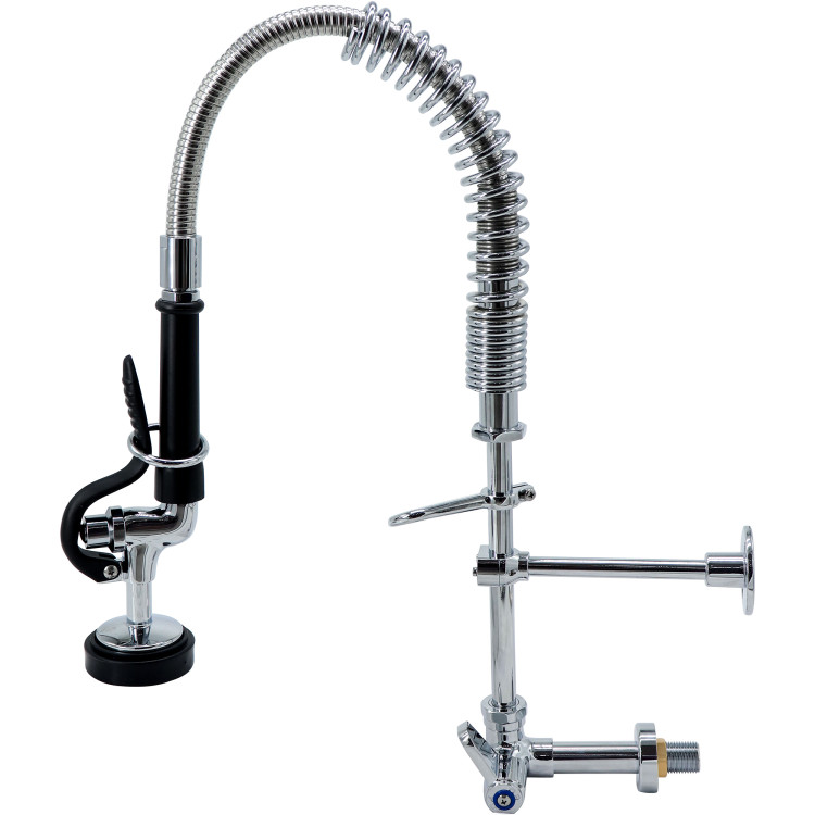 8" Wall / Panel Mount Pre-Rinse Faucet with 8" Riser and 18" Flexible Hose Chrome Plated Brass | CaterEq CEEQ7810A
