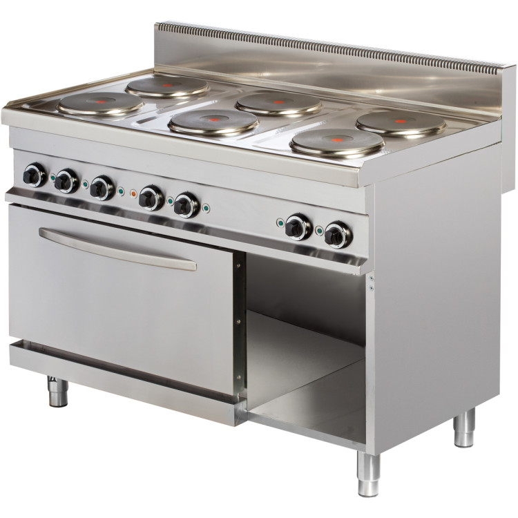 Professional Electric range Electric oven & open base 6 plates 15.6kW+3kW - Hotmax 700 CEER732