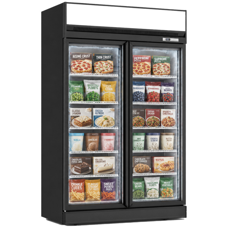 Commercial 2 Door Glass Display Freezer 702L Net 1006L Gross -18 to -22°C Frost Free | CaterEq CEFF555TOP