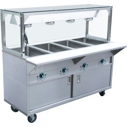 Mobile Servery Steam Table with Cupboard & Heated overshelf 4xGN1/1 - CEEST4SWCBSD-FTGSG1960