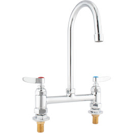 Commercial 8" Deck Mount Mixing Faucet with 6" Swivel Gooseneck Chrome Plated Brass | CaterEq CEGD3605