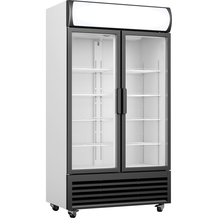 Commercial Twin Bottle cooler Upright 730 litres Fan assisted cooling Hinged glass doors Black&White - CEGDR444