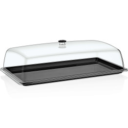 Polycarbonate Gastronorm Tray with Dome Cover GN1/1 Depth 20mm Black - CEGF11-GFT11B Polycarbonate Gastronorm Tray with Dome Cover GN1/1 Depth 20mm Black - CEGF11-GFT11B
